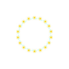Round frame, a wreath of sun and clouds. Vector illustration.