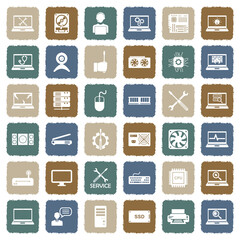 Computer Repair Icons. Grunge Color Flat Design. Vector Illustration.