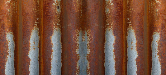 Grunge weathered aged rusty fluted galvanized sheet - rust zinc texture background banner