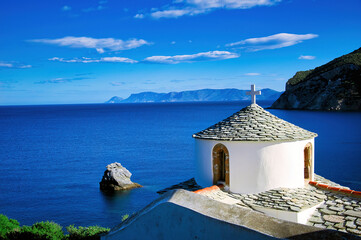 Greece, Skopelos island , Holy Monastery of the Annunciation - obrazy, fototapety, plakaty