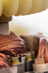 Cooling impeller on electric motor close up. Electric motor rotor.