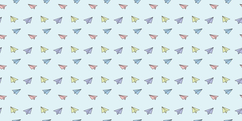 Colorful paper plane seamless repeat pattern vector background