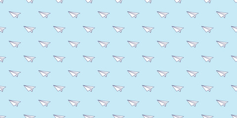 Blue paper plane seamless repeat pattern vector background