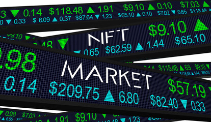 NFT Market Non-Fungible Exchange Buy Sell Prices Investment 3d Illustration