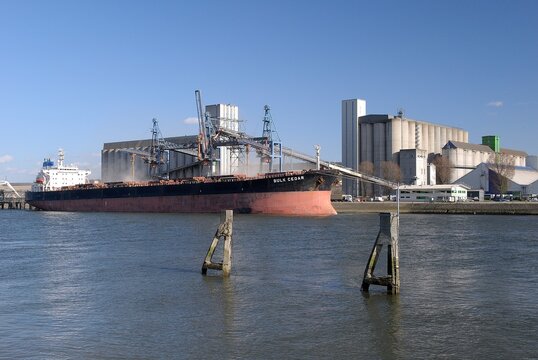 Port de Rouen, chargement orge sur cargo Panamax
