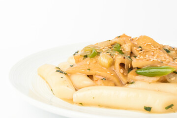 Soy Sauce Tteokbokki on White Background
