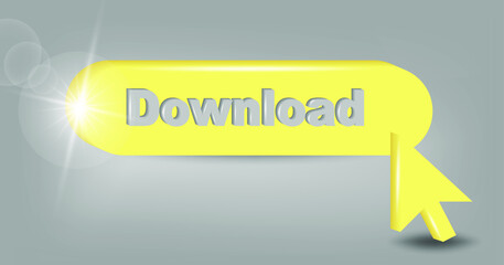 download icon.  3d vector illustration in yellow - gray colors.