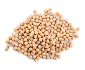 Pile of chickpeas on white background, top view. Natural food
