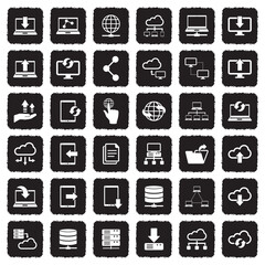 Data Transfer Icons. Grunge Black Flat Design. Vector Illustration.