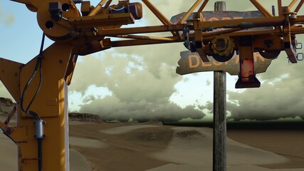 3D illustration - sign direction HOPE - DESPAIR with crane on front