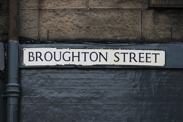 street name sign for Broughton Street in Edinburgh Scotland