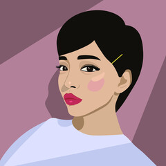 Vector illustration of Asian girl with short hair