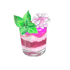 Delicious blueberry smoothie. Watercolor hand drawing illustration, isolated