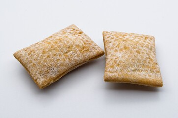 Bread crackers isolated on white background. Delicious snack studio shot