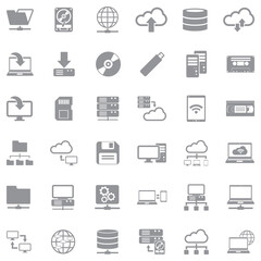 Data Storage Icons. Gray Flat Design. Vector Illustration.