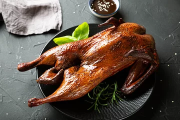 Peel and stick wall murals Beijing Peking duck with sauce on a dark table