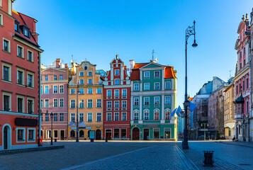 Fototapeta na wymiar Image of Wroclaw Market Square in Poland with old buildings