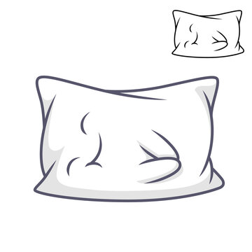 Cute Happy Pillow Sleeping with Line Art Drawing, Object, Vector Character Illustration Mascot Logo in Isolated White Background.