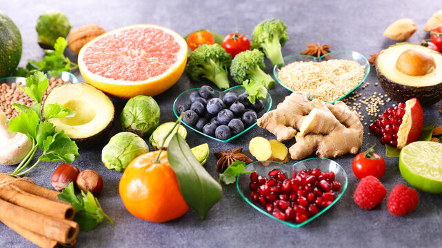 health food selection with fruit and vegetable