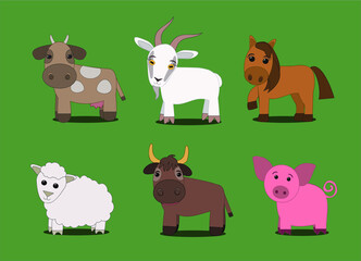 Collection of cartoon domestic animals