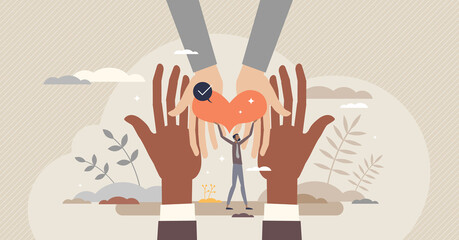 Hope and support with giving heart for sharing and caring tiny person concept