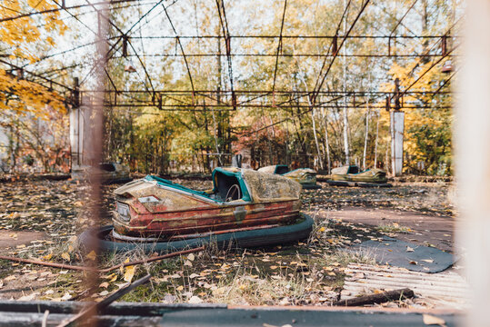Abandoned Carnival Fair With Bumper Cars In Chernobyl
