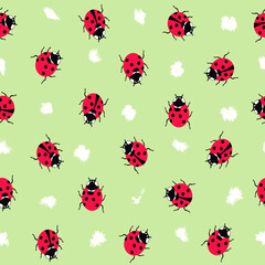 Cute green pattern with ladybug. Textiles for children. Digital paper scrapbook.