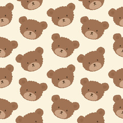 Teddy Bear Seamless Pattern Background, Happy cute bear, Cartoon Panda Bears Vector illustration for kids forest background with dots