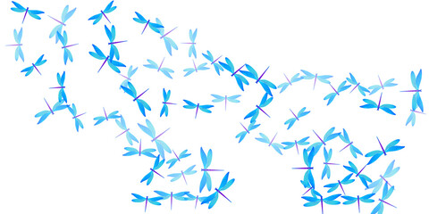 Tropical cyan blue dragonfly flat vector illustration. Summer colorful damselflies. Fancy dragonfly flat girly background. Sensitive wings insects patten. Garden beings
