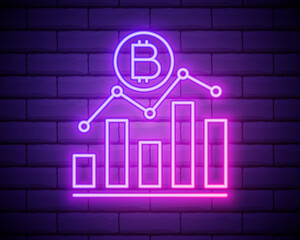 cryptocurrencies going up icon. Elements of Bitcoin Blockchain in neon style icons. Simple icon for websites, web design, mobile app, info graphics isolated on brick wall