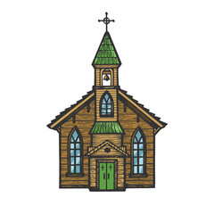 Old wooden church engraving style raster