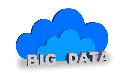 BIG DATA - gray lettering in front of blue clouds on white background - cloud computing and data storage concept - 3D Illustration