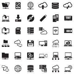 Data Storage Icons. Black Flat Design. Vector Illustration.