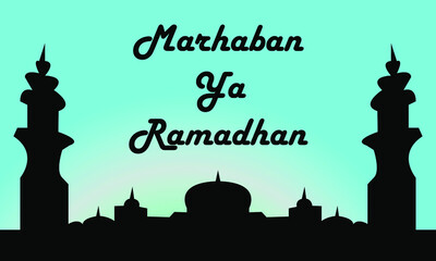 Marhaban ya ramadan silhouette texture gradient background