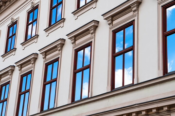 Reflection Of Blue Sky In Glass Windows Of Historic Building In Vienna