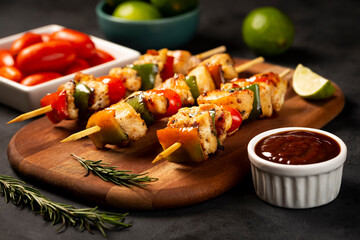 kebab - Grilled chicken meat with vegetables.