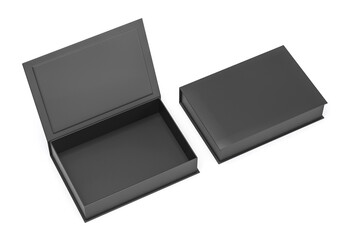 Black blank hard cardboard rectangular book box mock up template for branding presentation, 3d render