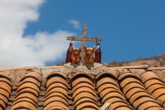 A pair of Toritos de Pucara or Little Bulls of Pucara at the rooftop.