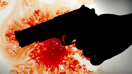 Pistol silhouette agains bloody background