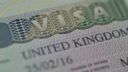 Close up of United Kingdom visa
