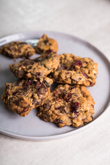 yummy dark chocolate oatmeal with dried cranberry and raisin