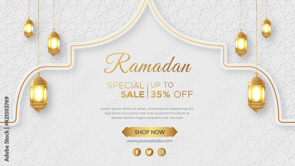 Wall mural ramadan kareem luxury sale banner islamic ornament lantern background, ramadan sale social media pos