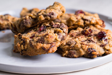 yummy dark chocolate oatmeal with dried cranberry and raisin
