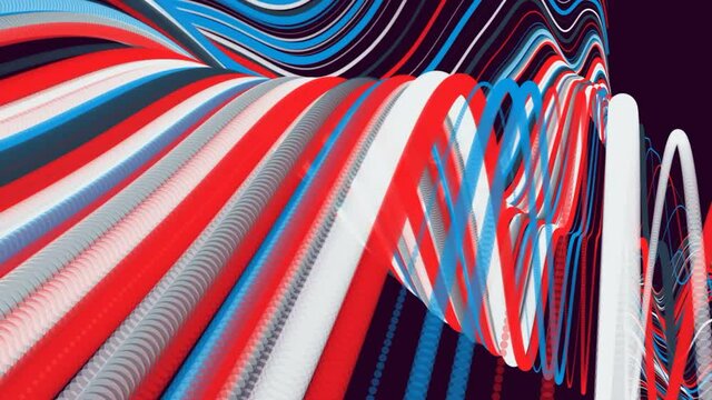 Colored wagging stripes move towards the camera in space