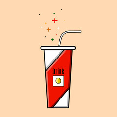 Drink in a glass with a plastic tube. Drink Takeaway Food Takeout. Street Food. Lemonade, Juice Or Cocktail In A Glass.