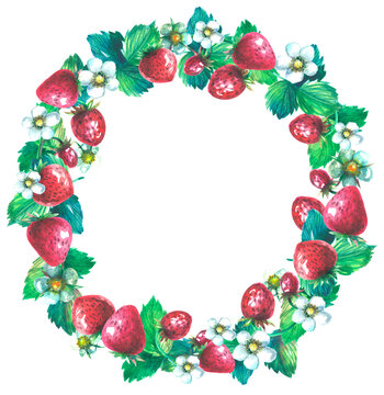 Watercolor wreath with strawberry
