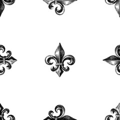 Seamless pattern of drawn symbols medieval french lily - 421506335