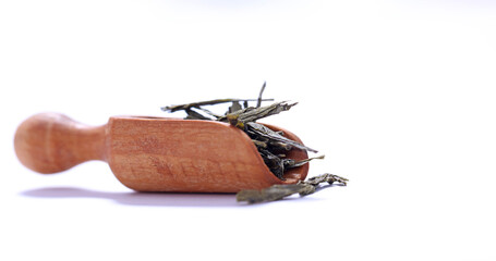 Green tea dried and rolled leaves