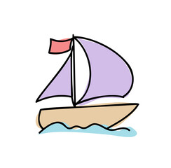 Sailboat hand drawn outline doodle icon summer. Boat travel and yacht, water transport, recreation concept. Vector sketch illustration for print, web, mobile and infographics on white background