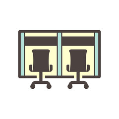 Cubicle or modern corporate office furniture for business vector icon. Private workspace, workplace or workstation with partition wall panel divider and empty space for place desk, chair and computer.